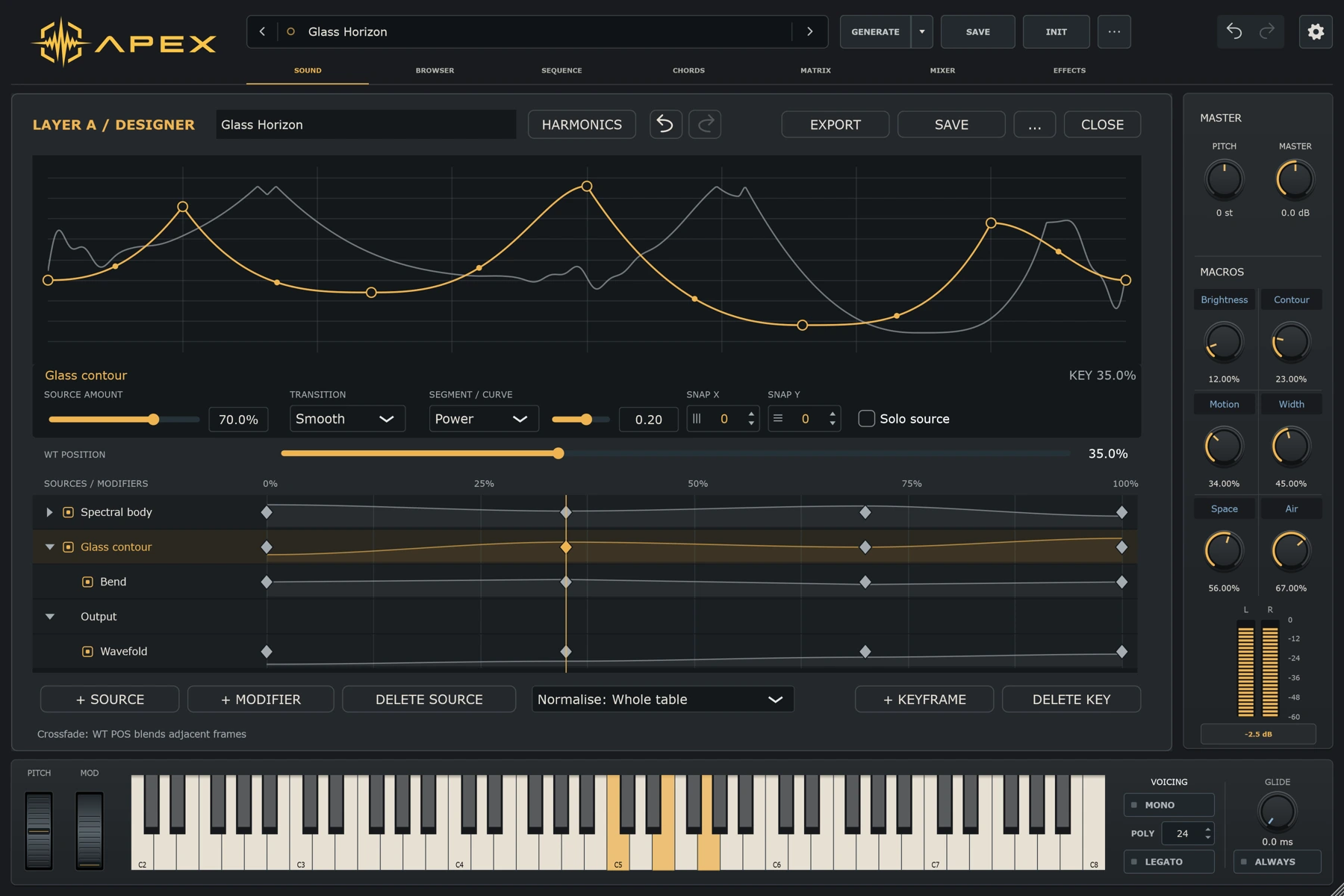 Apex Wavetable Designer with drawn waves and keyframe lanes